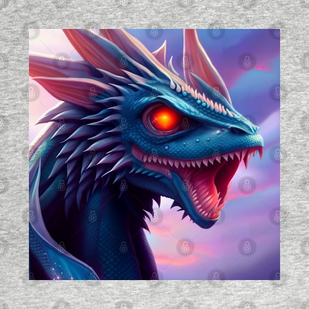 Intricate Blue Scaled Dragon with Red Eyes by dragynrain